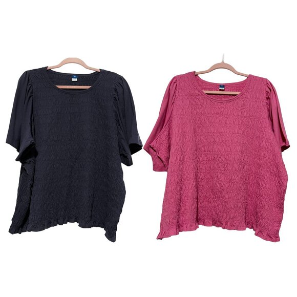 Old Navy Lot 2 Womens Smocked Blouses 3X Pink Navy Flutter Sleeve Romantic - Picture 1 of 11